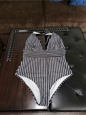 Black & White Striped One-Piece Swimsuit